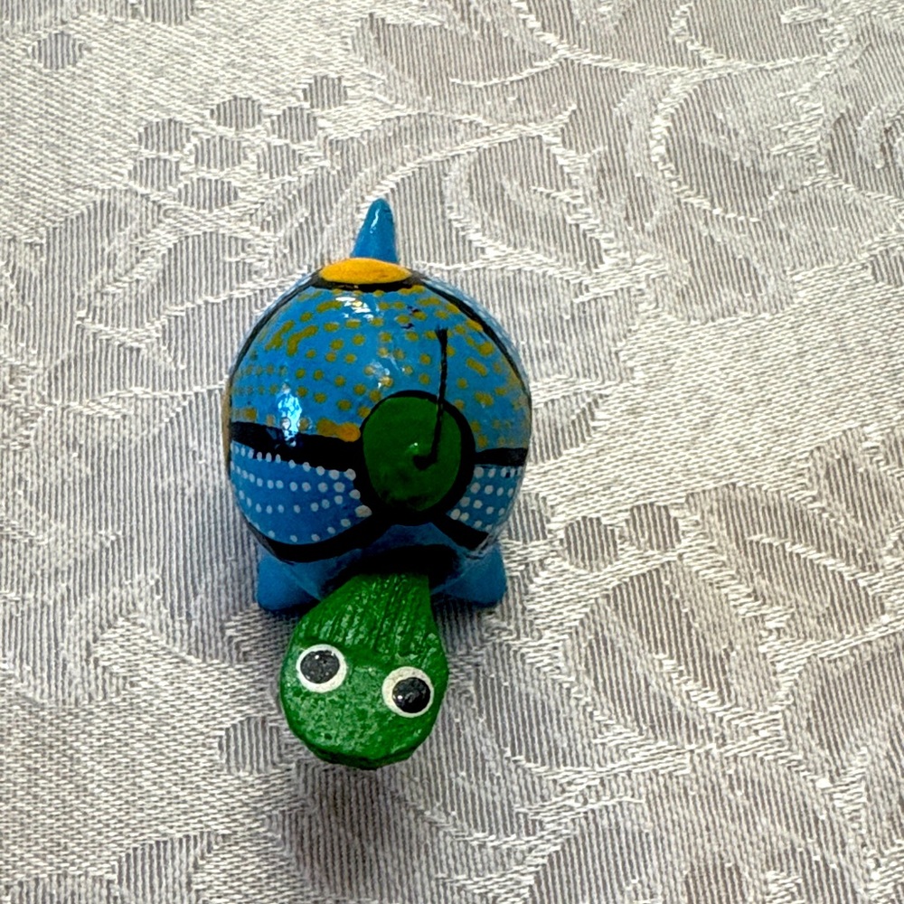 Handmade Mexican Wooden Blue Turtle